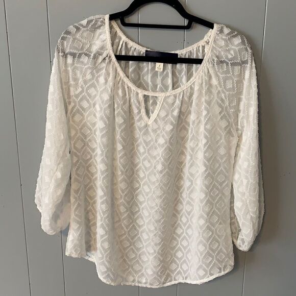 Blue Rain White Diamond Print Blouse Size Small - Picture 1 of 3